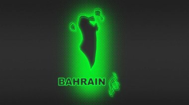 Neon Bahrain Map Outline Futuristic Digital Glow Halftone Illustration