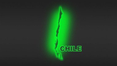 Neon Chile Map Outline Futuristic Digital Glow Halftone Illustration