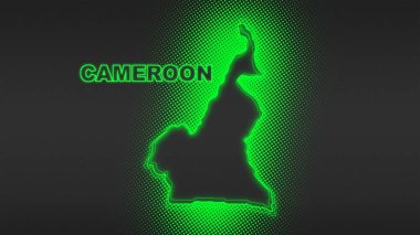 Neon Cameroon Map Outline Futuristic Digital Glow Halftone Illustration