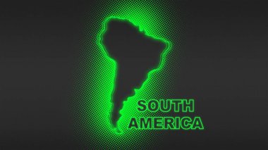Neon Güney Amerika Haritası Fütürist Dijital Işıltı Yarıtonlama İllüstrasyonu