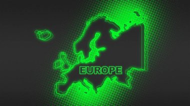 Neon Europe Map Outline Futuristic Digital Glow Halftone Illustration