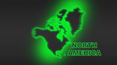Neon Yeşil Kuzey Amerika Haritası Fütürist Dijital Işıltı Yarıtonlama İllüstrasyonu