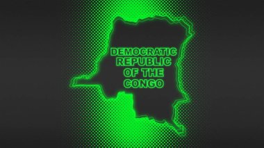 Neon Green Democratic Republic of The Congo Map Outline Futuristic Digital Glow Halftone Illustration