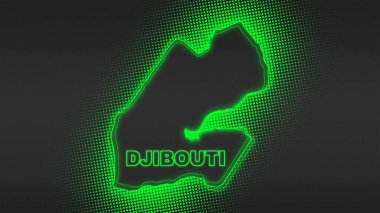 Neon Djibouti Map Outline Futuristic Digital Glow Halftone Illustration
