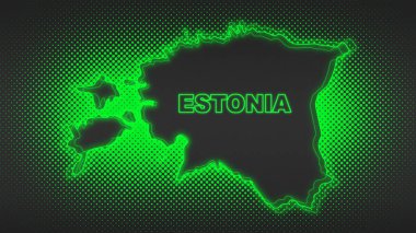 Neon Estonia Map Outline Futuristic Digital Glow Halftone Illustration
