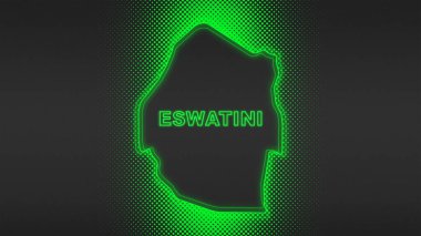 Neon Eswatini Map Outline Futuristic Digital Glow Halftone Illustration
