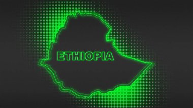 Neon Ethiopia Map Outline Futuristic Digital Glow Halftone Illustration