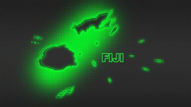 Neon Fiji Map Outline Futuristic Digital Glow Halftone Illustration