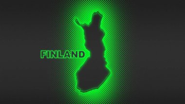 Neon Finland Map Outline Futuristic Digital Glow Halftone Illustration
