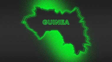 Neon Guinea Map Outline Futuristic Digital Glow Halftone Illustration