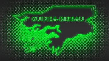 Neon Guinea-Bissau Map Outline Futuristic Digital Glow Halftone Illustration