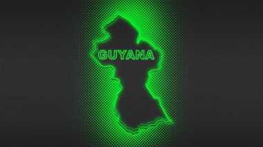 Neon Guyana Map Outline Futuristic Digital Glow Halftone Illustration