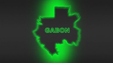 Neon Gabon Haritası Taslak Fütüristik Dijital Parıltı YarıTonlama İllüstrasyonu