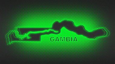 Neon Gambia Map Outline Futuristic Digital Glow Halftone Illustration