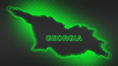 Neon Georgia Haritası Fütürist Dijital Işıltı YarıTonlama İllüstrasyonu