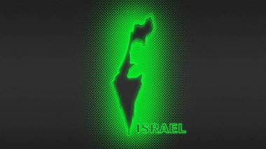 Neon Israel Map Outline Futuristic Digital Glow Halftone Illustration