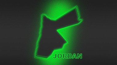 Neon Jordan Map Outline Futuristic Digital Glow Halftone Illustration