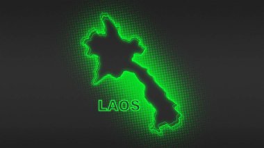 Neon Laos Map Outline Futuristic Digital Glow Halftone Illustration