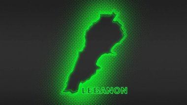 Neon Lebanon Map Outline Futuristic Digital Glow Halftone Illustration