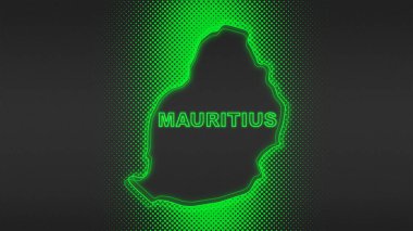 Neon Mauritius Map Outline Futuristic Digital Glow Halftone Illustration