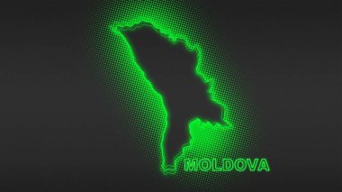 Neon Moldova Haritası Fütüristik Dijital Işıltı YarıTonlama İllüstrasyonu