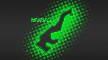 Neon Monako Haritası Fütürist Dijital Parıltı YarıTonlama İllüstrasyonu