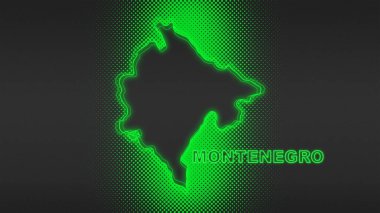 Neon Montenegro Map Outline Futuristic Digital Glow Halftone Illustration