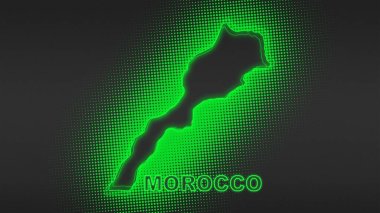 Neon Morocco Map Outline Futuristic Digital Glow Halftone Illustration