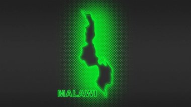 Neon Malawi Haritası Fütürist Dijital Parıltı YarıTonlama İllüstrasyonu