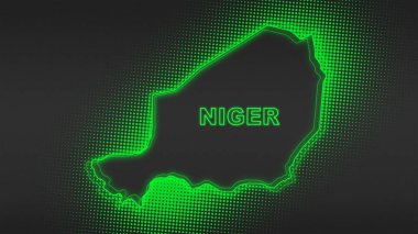 Neon Nijer Haritası Fütürist Dijital Işıltı Yarıton İllüstrasyonu
