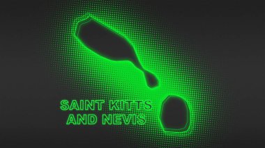 Neon Saint Kitts And Nevis Map Outline Futuristic Digital Glow Halftone Illustration