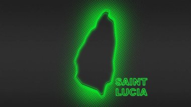 Neon Saint Lucia Map Outline Futuristic Digital Glow Halftone Illustration