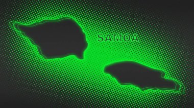 Neon Samoa Map Outline Futuristic Digital Glow Halftone Illustration