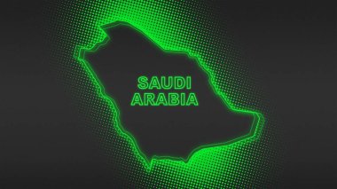 Neon Suudi Arabistan Haritası Fütürist Dijital Işıltı Yarıtonlama İllüstrasyonu