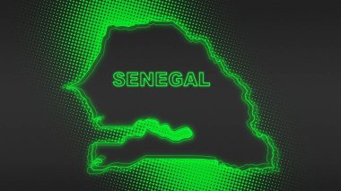 Neon Senegal Map Outline Futuristic Digital Glow Halftone Illustration