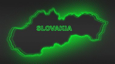Neon Slovakia Map Outline Futuristic Digital Glow Halftone Illustration