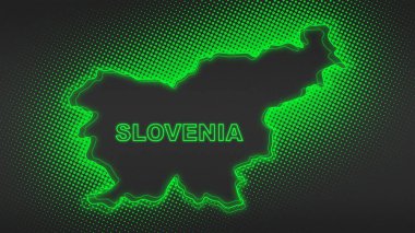 Neon Slovenia Map Outline Futuristic Digital Glow Halftone Illustration