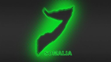 Neon Somalia Map Outline Futuristic Digital Glow Halftone Illustration