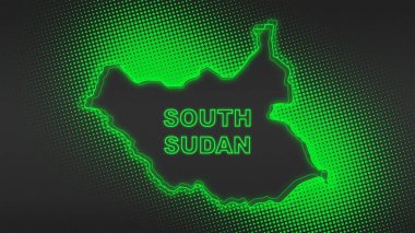 Neon Güney Sudan Haritası Taslak Fütüristik Dijital Parıltı YarıTonlama İllüstrasyonu