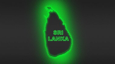 Neon Sri Lanka Haritası Taslak Fütüristik Dijital Parıltı YarıTonlama İllüstrasyonu