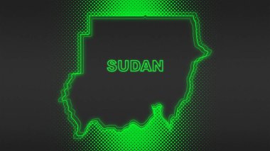 Neon Sudan Haritası Fütürist Dijital Işıltı Yarıton İllüstrasyonu