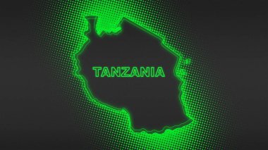 Neon Tanzanya Haritası Fütürist Dijital Parıltı Yarıtonlama İllüstrasyonu