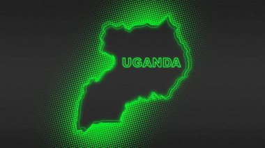 Neon Uganda Haritası Taslak Fütüristik Dijital Parıltı YarıTonlama İllüstrasyonu
