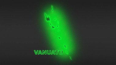 Neon Vanuatu Map Outline Futuristic Digital Glow Halftone Illustration