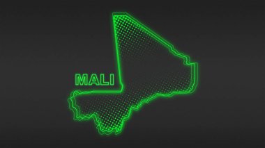 Neon Mali Harita Taslak Fütüristik Dijital Parıltı YarıTonlama İllüstrasyonu