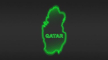 Neon Katar Haritası Taslak Fütüristik Dijital Parıltı YarıTonlama İllüstrasyonu