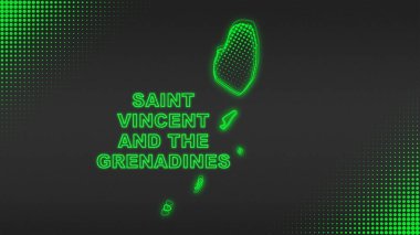 Neon Saint Vincent And The Grenadines Map Outline Futuristic Digital Glow Halftone Illustration