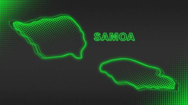 Neon Samoa Map Outline Futuristic Digital Glow Halftone Illustration