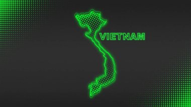 Neon Vietnam Map Outline Futuristic Digital Glow Halftone Illustration