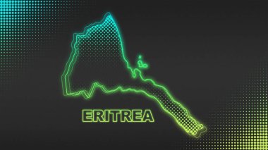 Neon Eritrea Map Outline Futuristic Digital Glow Halftone Illustration